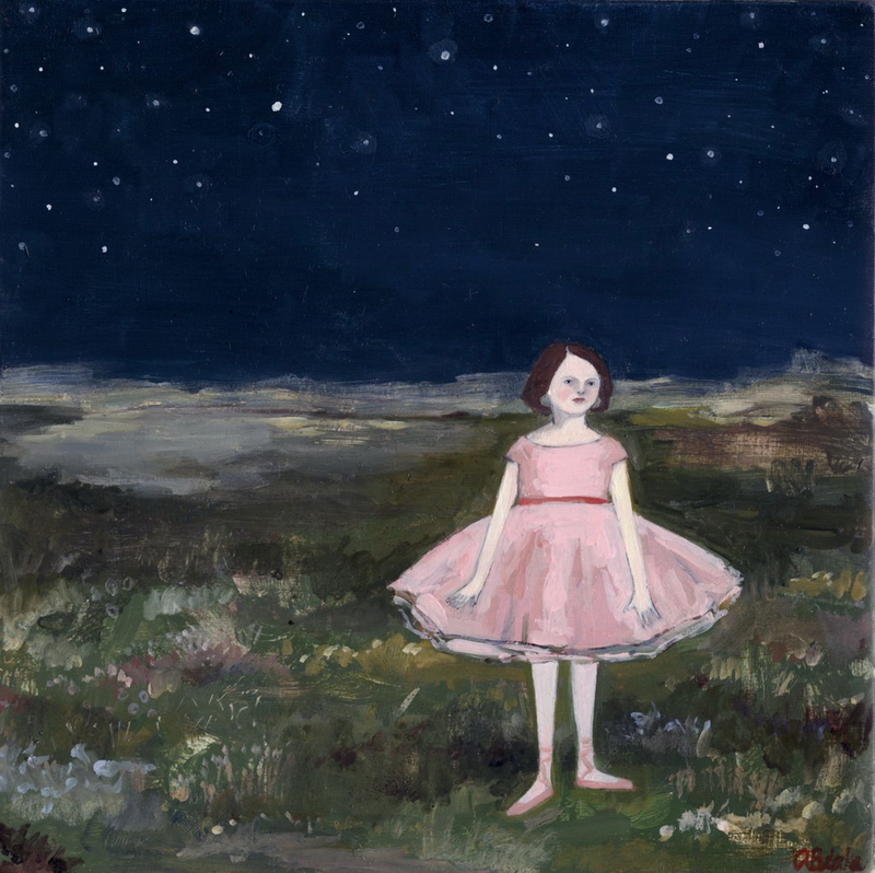 Lola waits for the music to begin original painting by Amanda Blake