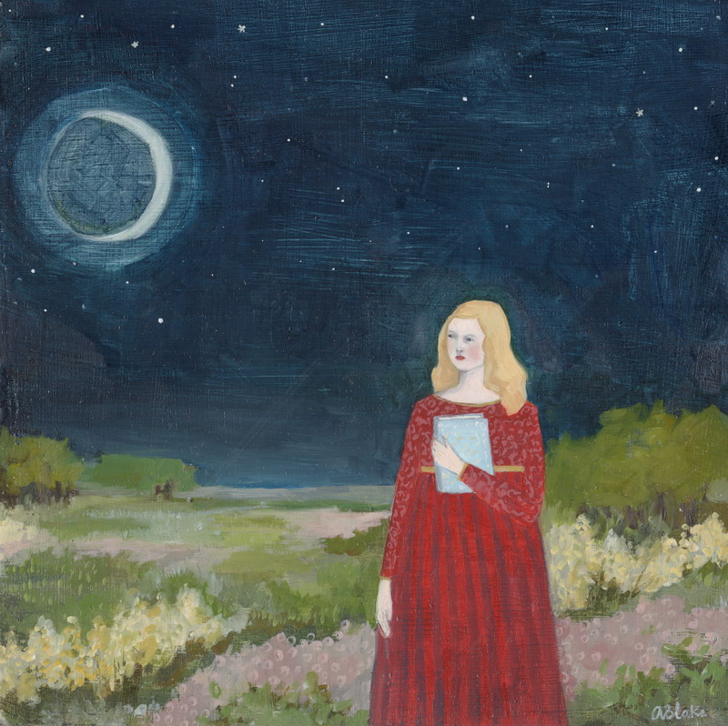 She looked to the moon for answers original painting by Amanda Blake