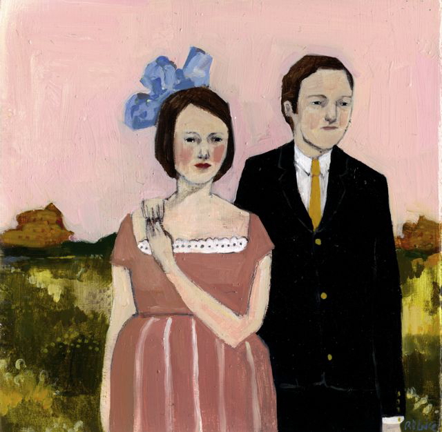 together they wandered into the rose colored evening original painting by Amanda Blake