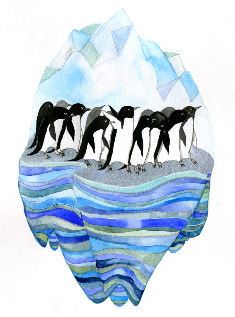 Adélie Penguins original painting by Diana Sudyka