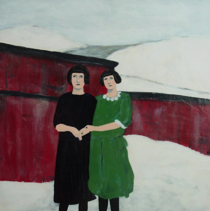 Lila and Fern on a holiday original painting by Elizabeth Bauman