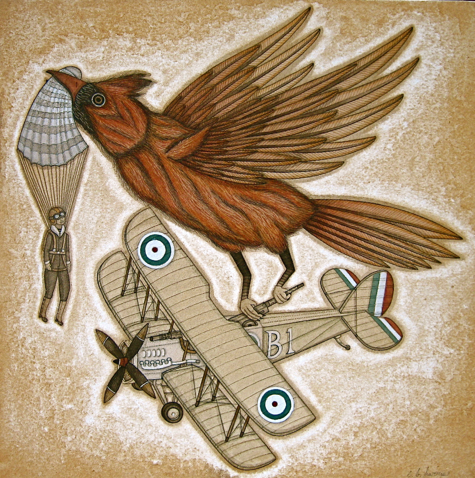 Red Bird and the Biplane original painting by Evan B. Harris
