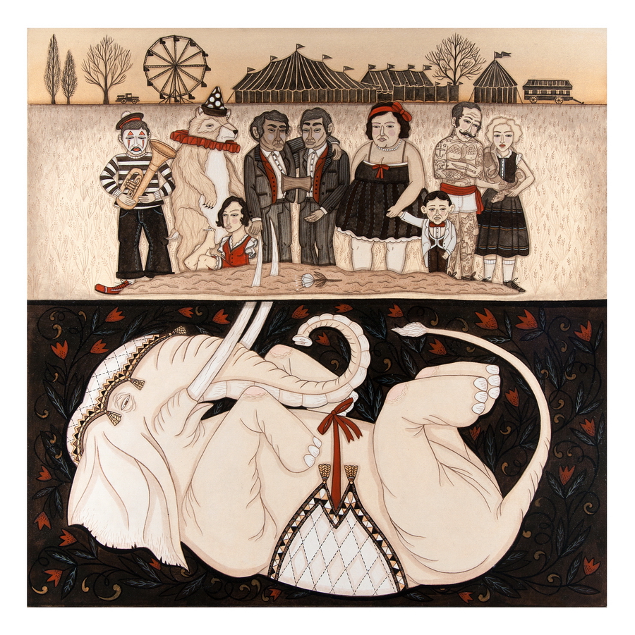 Funeral and the Carnival print by Evan B. Harris