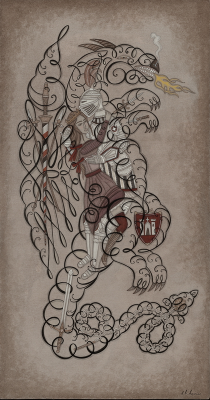 Dragon Slayer and his Muse original painting by Evan B. Harris