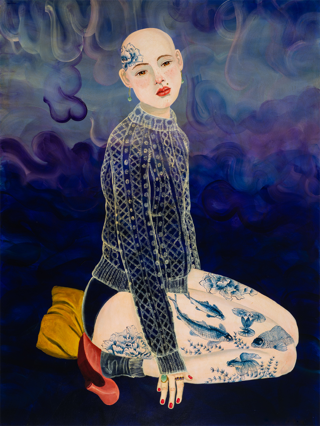 Pink Mules, Yellow Pillow by Anne Siems