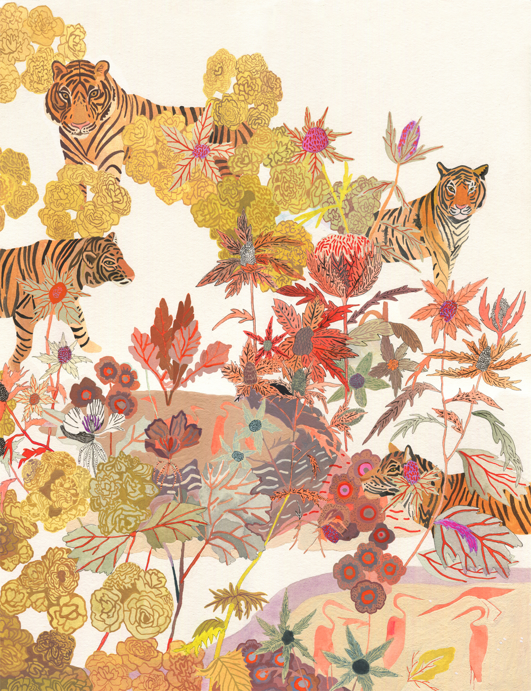 Tigers, Primula, and Thistle by Michelle Morin