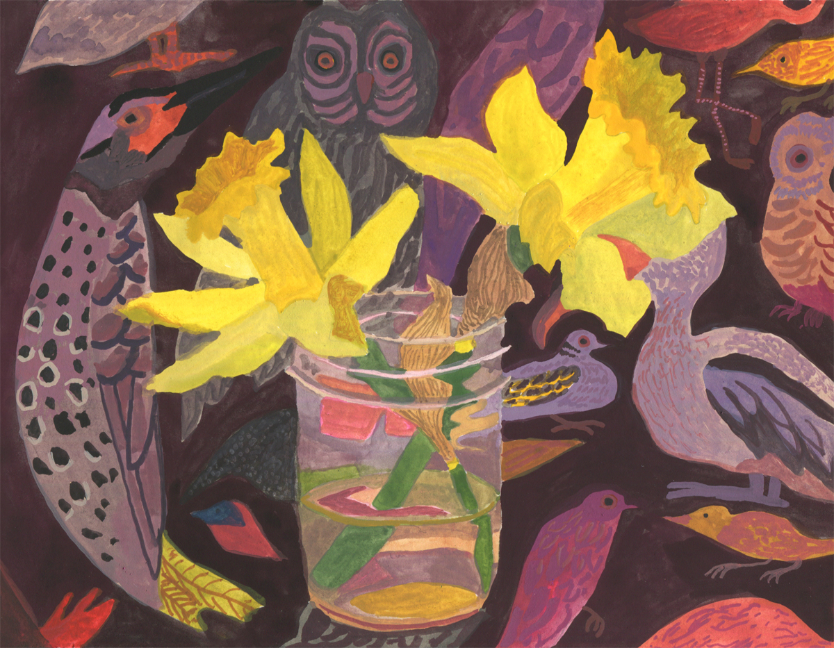 Two Daffodils and Birds by Michelle Morin