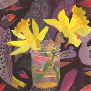 Two Daffodils and Birds by Michelle Morin